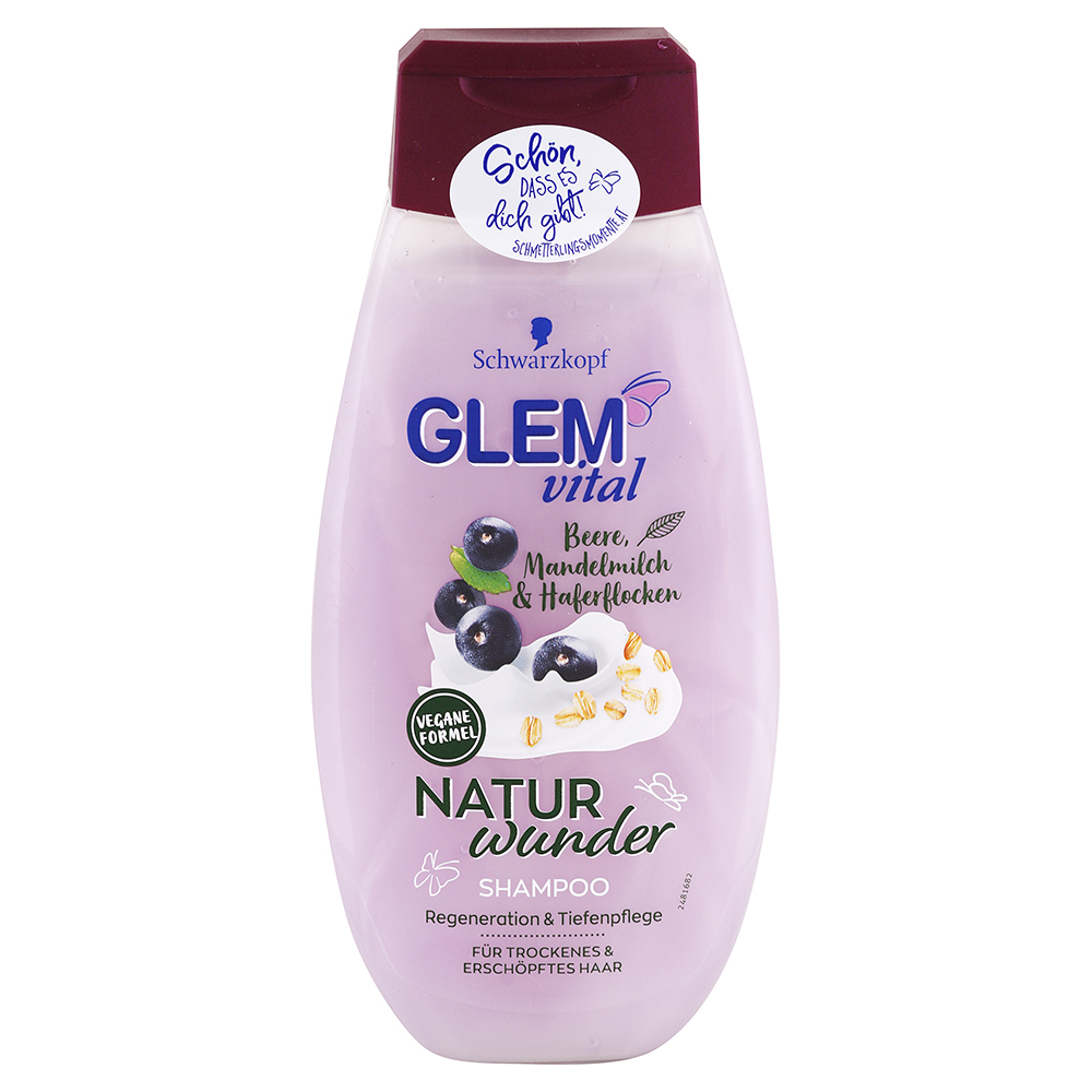 Glem Vital Natur wunder šampón pre suché a poškodené vlasy z bobúľ mandľového mlieka a ovsených vločiek 350 ml