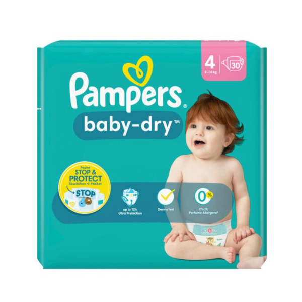 Pampers Baby Dry detské plienky (4) 9-14 kg / 30 ks