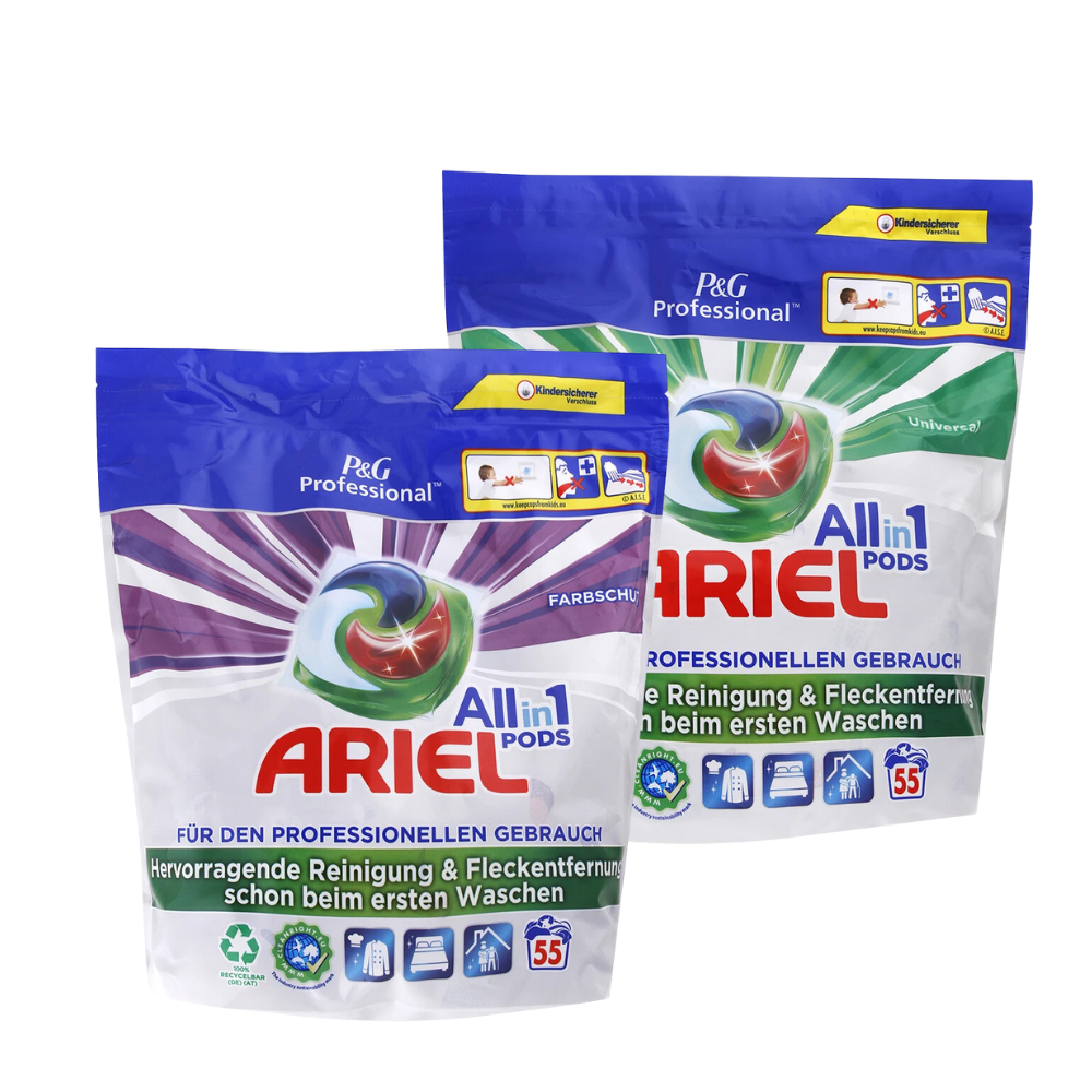 ACTION PACK Ariel 2x kapsule All in 1 na univerzálne a farebné pranie 55 ks