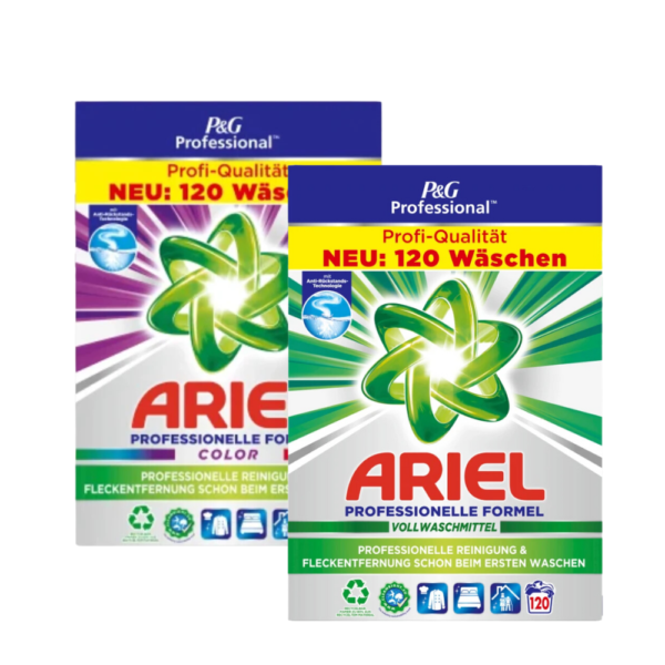 Action Pack Ariel Professional Univerzálny a Color prášok na pranie 2 x 120 praní