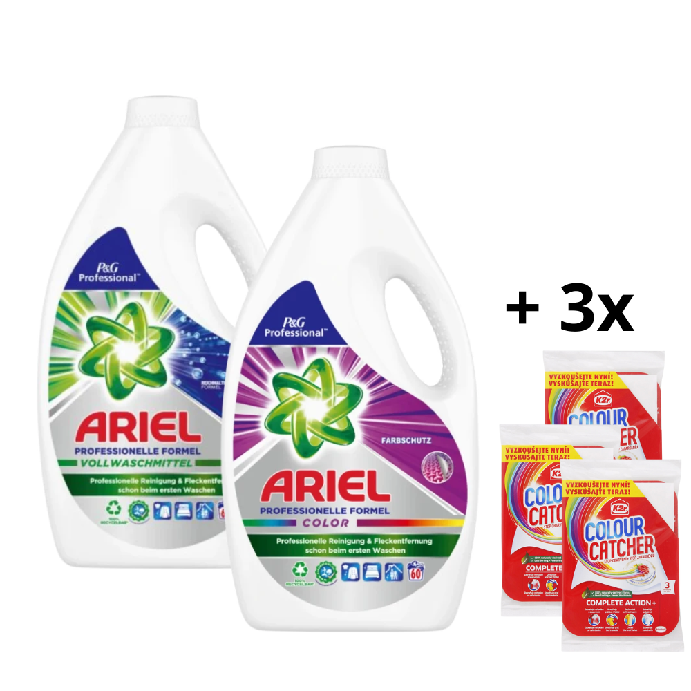 Action Pack Ariel Professional Color a Univerzálny gél na pranie 2 x 60 praní