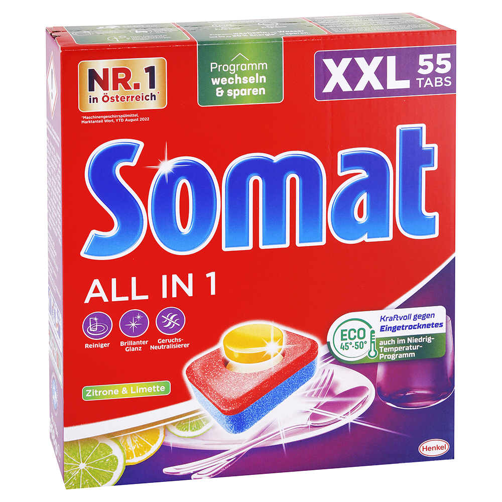 Somat All in 1 tablety do umývačky riadu Citrón a limetka 55 ks