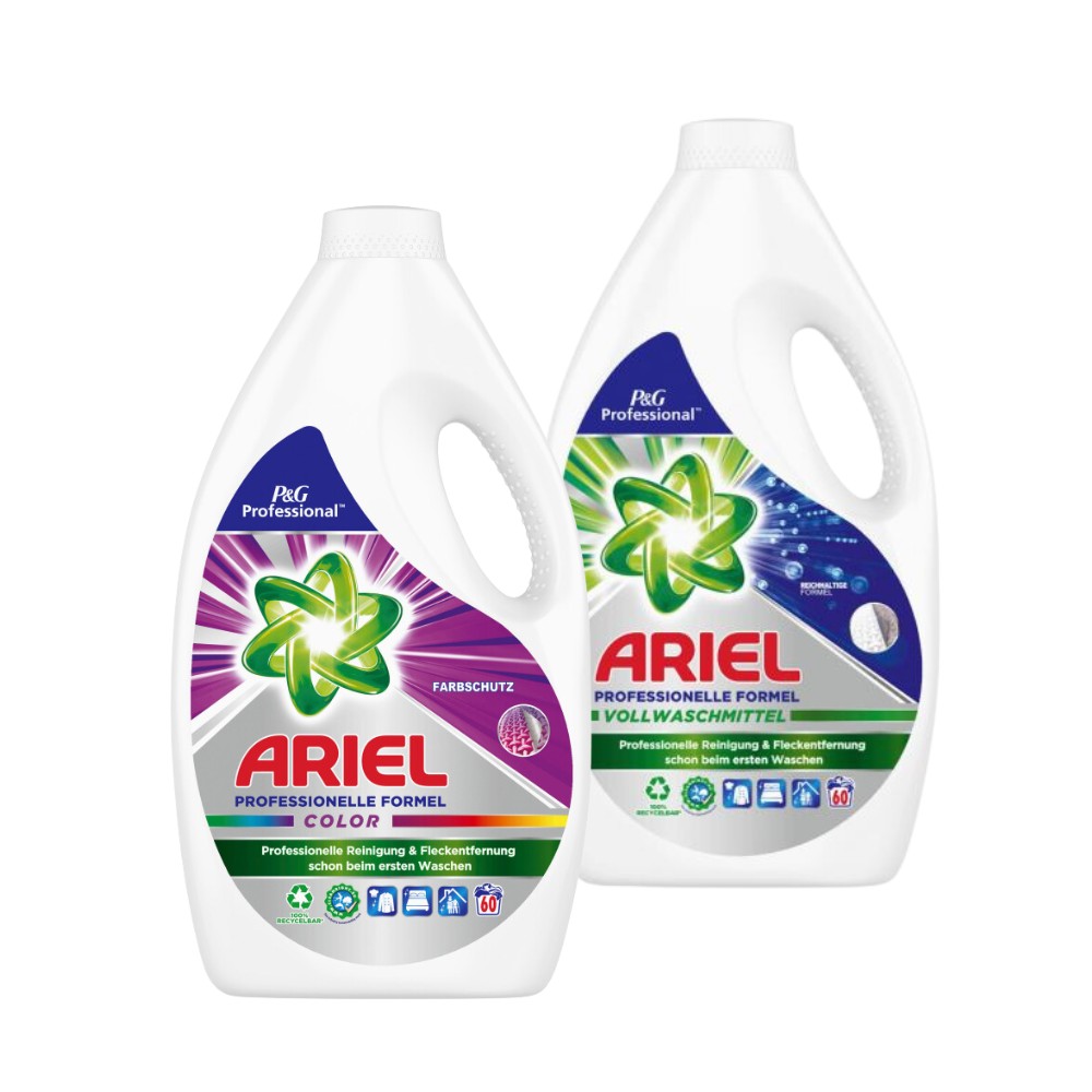 Action Pack Ariel Professional Color a Univerzálny gél na pranie 2 x 60 praní