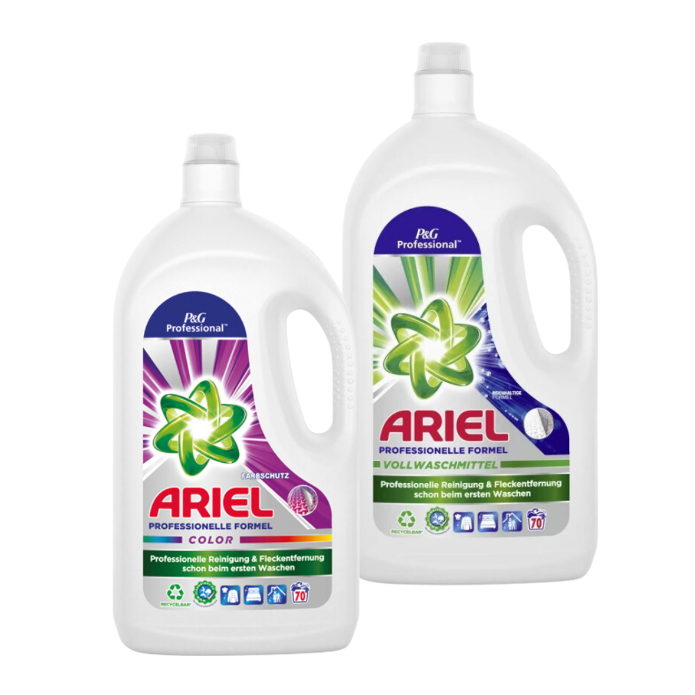 ACTION PACK Ariel Professional farebný a univerzálny gél na pranie 2 x 70 praní