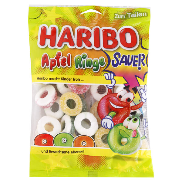 HARIBO kyslé želatínové ovocné cukríky Apfelringe - Jablkové krúžky 200 g