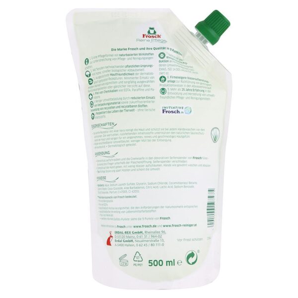 Frosch Eko krémové tekuté mydlo náhradná náplň Aloe Vera 500 ml - Image 2